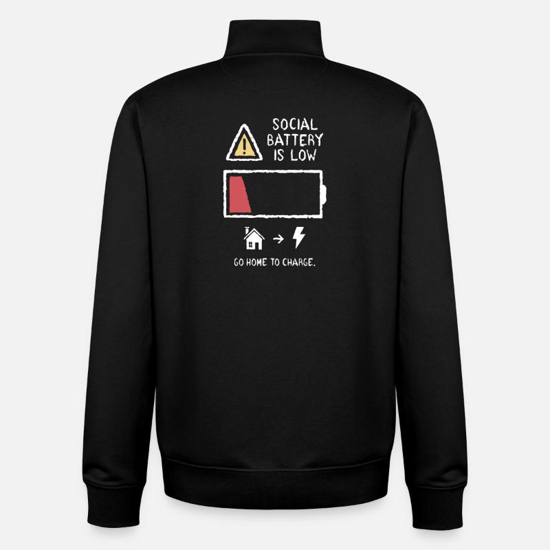 Social Battery - Sweat zippé unisexe en coton bio Stanley/Stella - noir