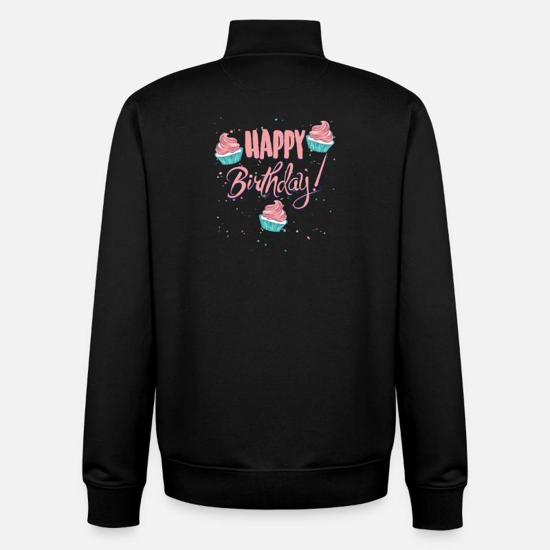 Joyeux anniversaire avec des cupcakes - Sweat zippé unisexe en coton bio Stanley/Stella - noir