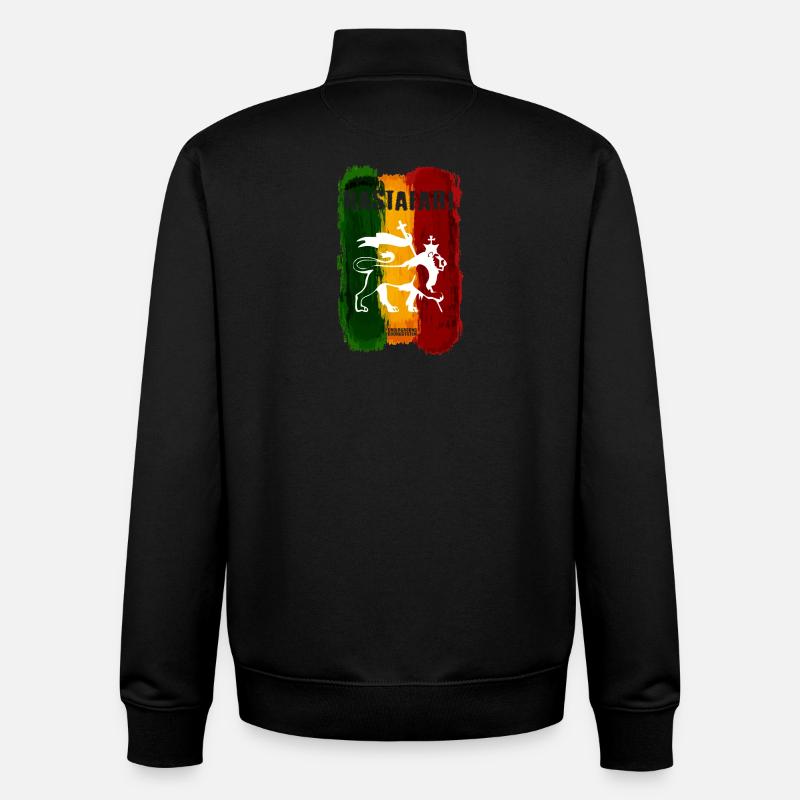 Lion rastafari sur des rayures arc-en-ciel - Sweat zippé unisexe en coton bio Stanley/Stella - noir