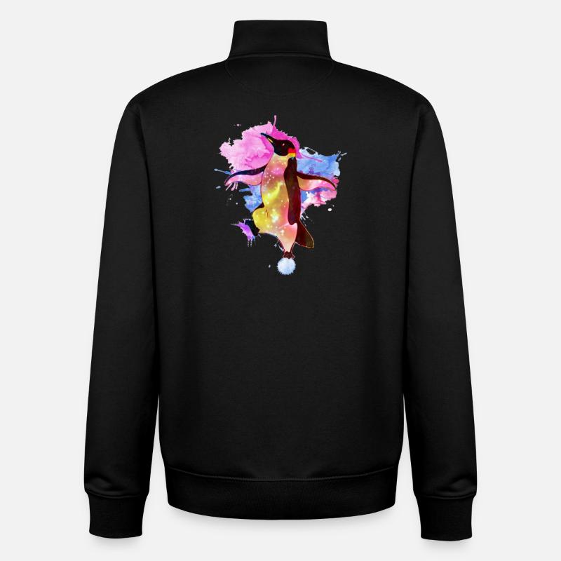 Peinture à l’aquarelle pingouin cosmique - Sweat zippé unisexe en coton bio Stanley/Stella - noir