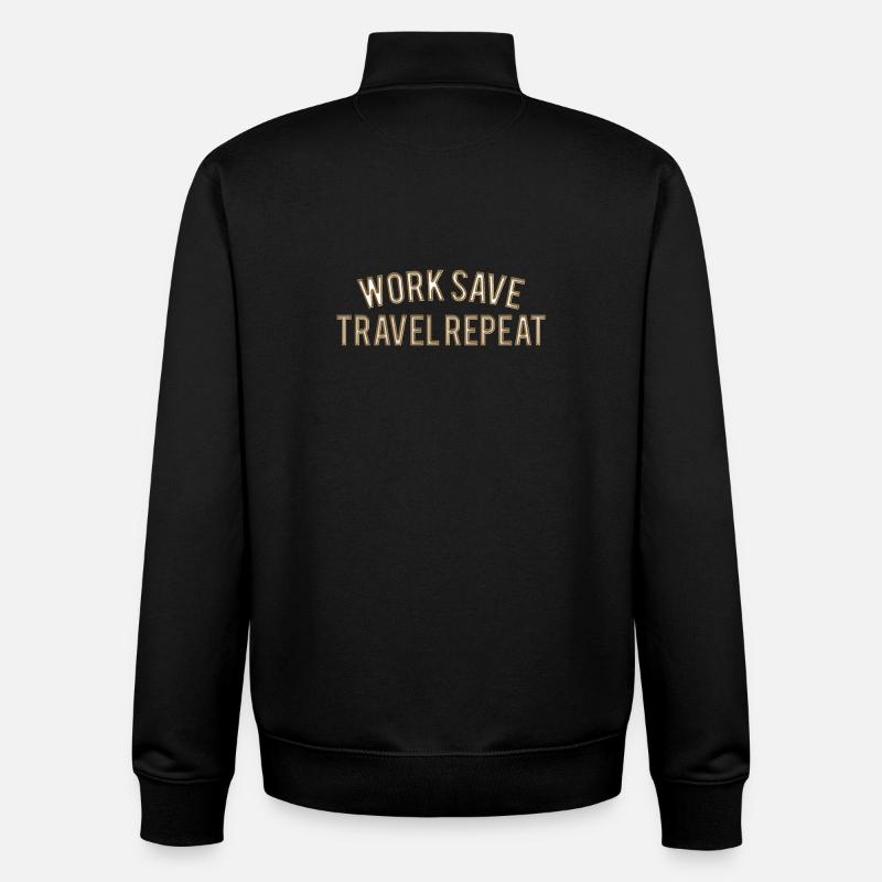 Work Save Travel Repeat - Sweat zippé unisexe en coton bio Stanley/Stella - noir
