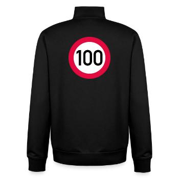 100e anniversaire attention ! Panneau de signalisation 100 km/h - Sweat zippé unisexe en coton bio Stanley/Stella - noir - Dos - AI Model Male 185 light (185cm)