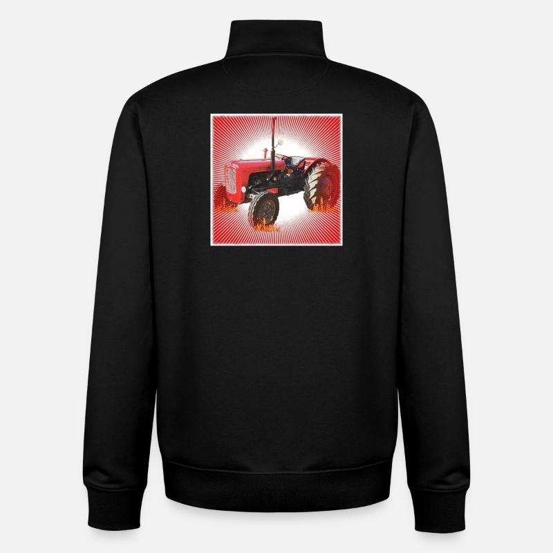 Red Tractor with Radiant Pattern - Unisex Organic Zip Sweatshirt by Stanley/Stella - black