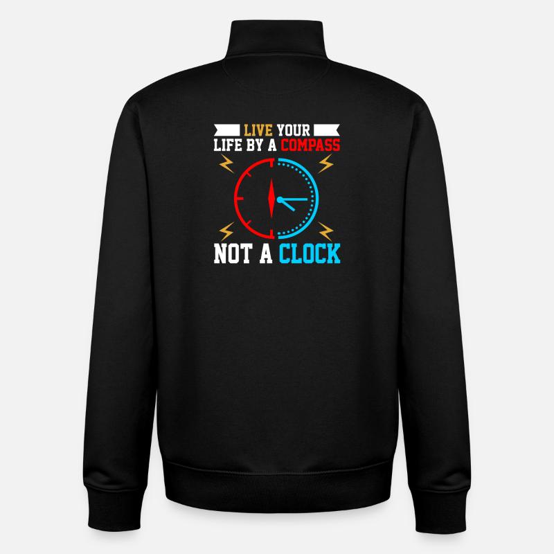 Wisdom Clock with Compass Motif - Unisex Organic Zip Sweatshirt by Stanley/Stella - black