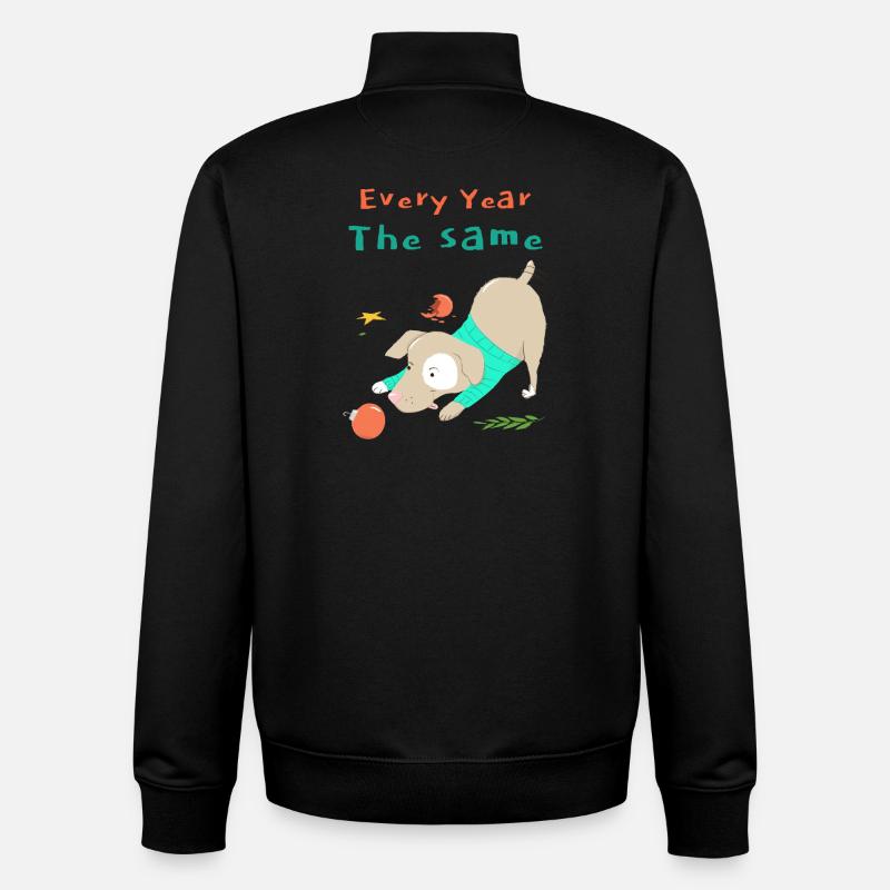 Chaque année, le même chien de Noël drôle - Sweat zippé unisexe en coton bio Stanley/Stella - noir