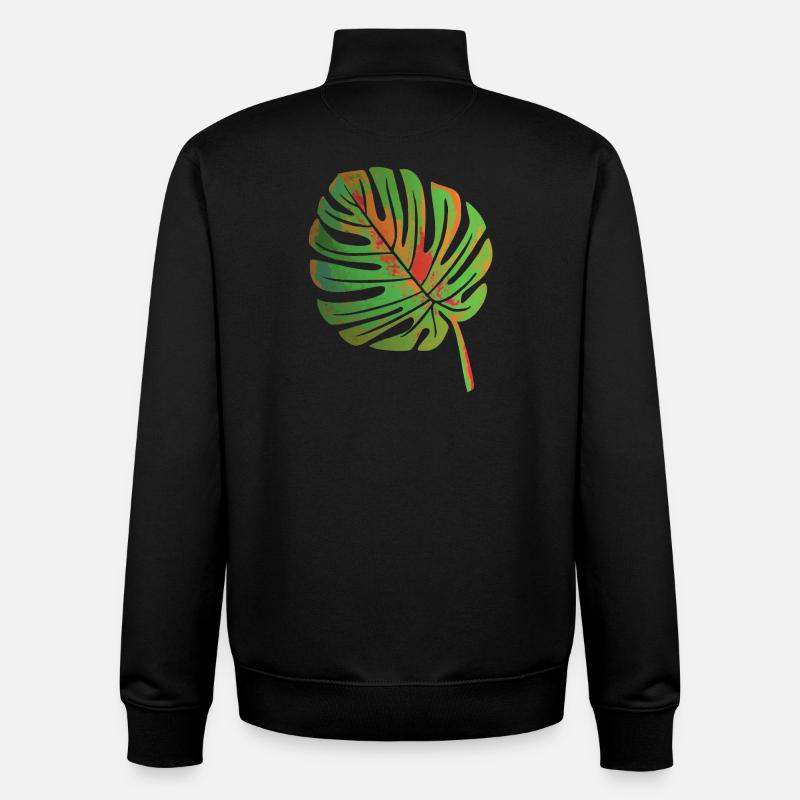 Feuille de Monstera - Sweat zippé unisexe en coton bio Stanley/Stella - noir