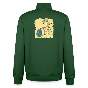 Bel oiseau, drôle, spécial, unique avec texte - Sweat zippé unisexe en coton bio Stanley/Stella - vert bouteille - Dos - AI Model Male 185 dark (185cm)