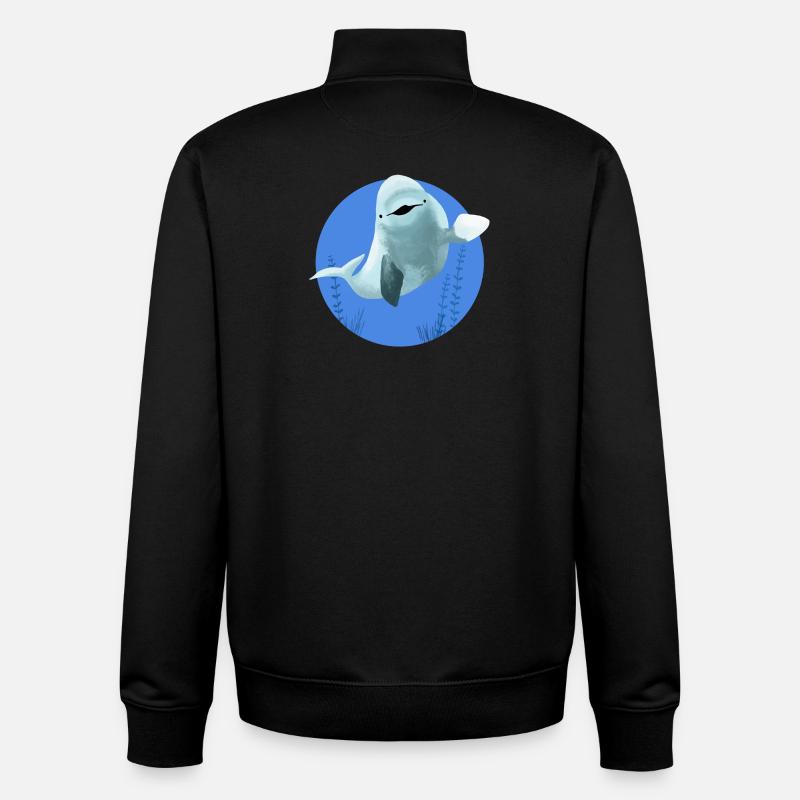 Belouga joyeux dans un cercle bleu - Sweat zippé unisexe en coton bio Stanley/Stella - noir