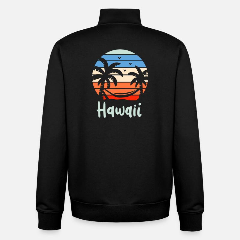 Hawaï Rétro - Sweat zippé unisexe en coton bio Stanley/Stella - noir