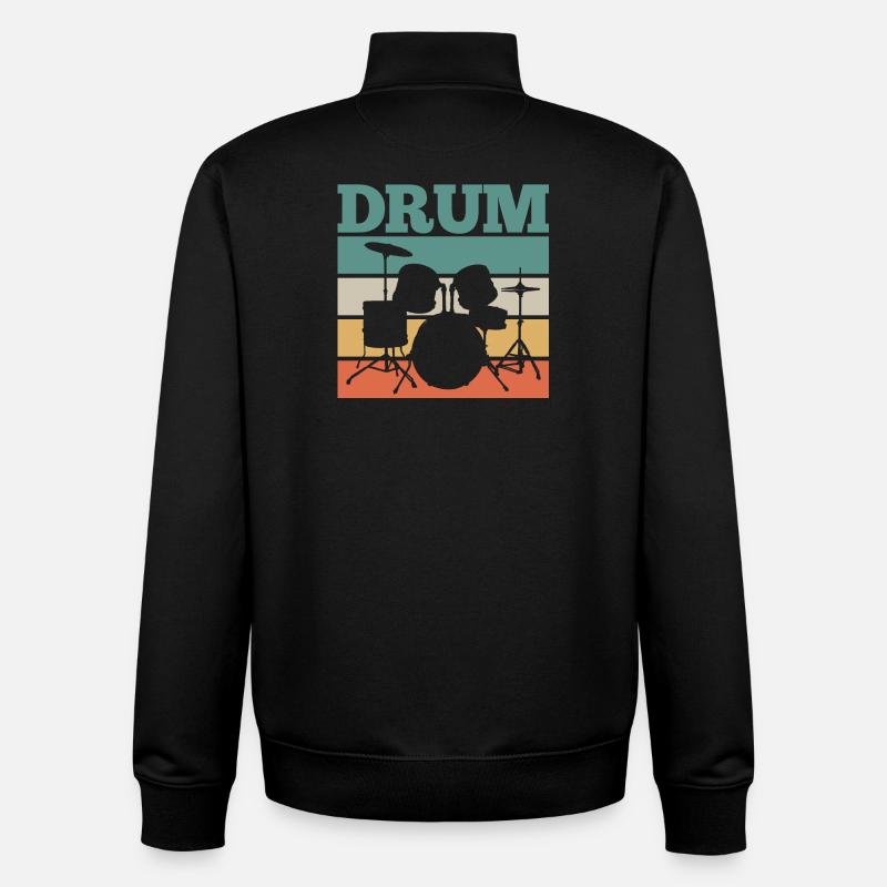 Drummer Drums Retro - Sweat zippé unisexe en coton bio Stanley/Stella - noir