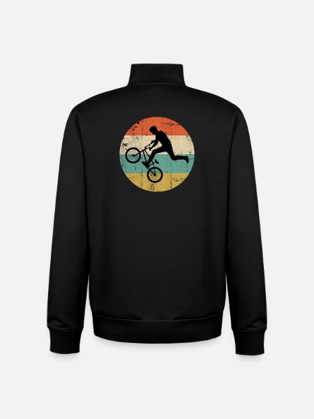 BMX Stunt Silhouette on Retro Stripes - Unisex Organic Zip Sweatshirt by Stanley/Stella - black