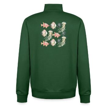 MOTIF DE SEALIFE - Sweat zippé unisexe en coton bio Stanley/Stella - vert bouteille - Dos - AI Model Male 185 dark (185cm)
