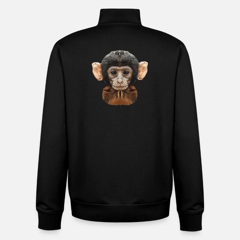 best wildlife designs, baby monkey canvas pattern - Unisex Organic Zip Sweatshirt by Stanley/Stella - black