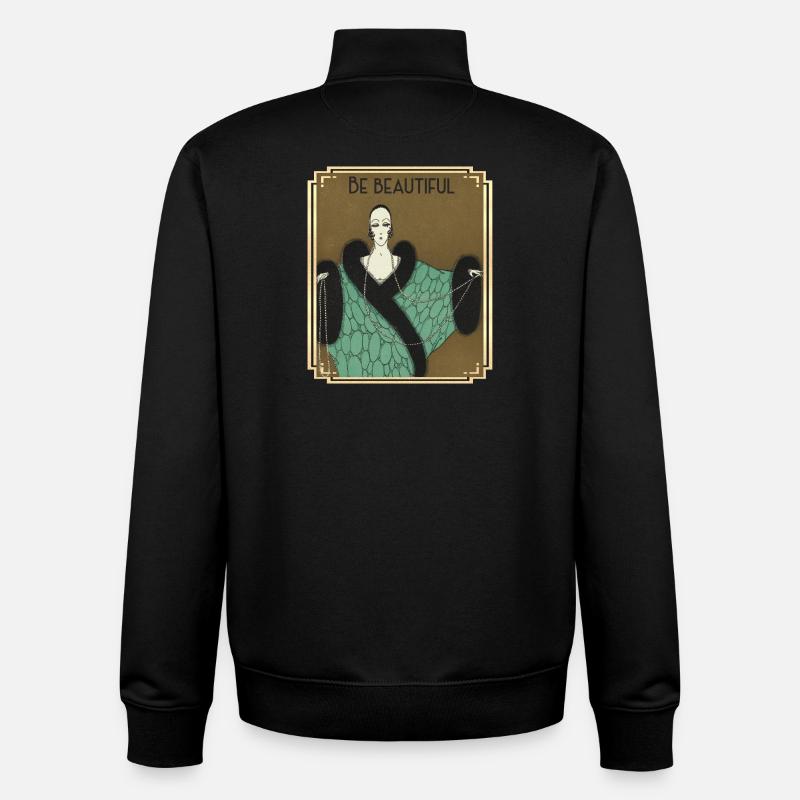 Be Buautiful, Art-deco Mode mit Perlenkette - Unisex Organic Zip Sweatshirt von Stanley/Stella - Schwarz