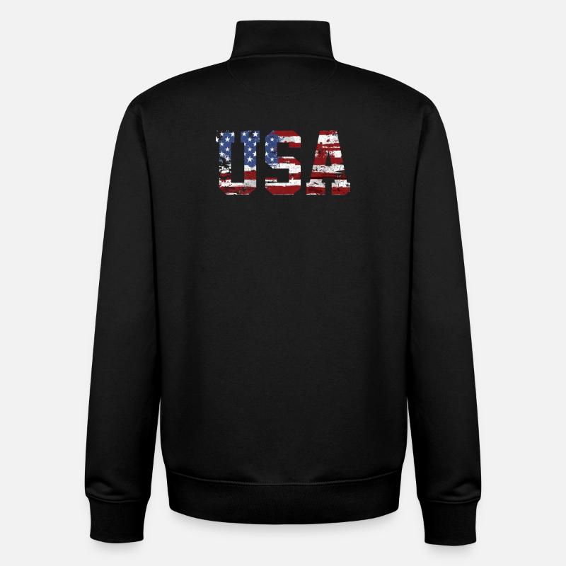 drapeau des Etats Unis - Sweat zippé unisexe en coton bio Stanley/Stella - noir