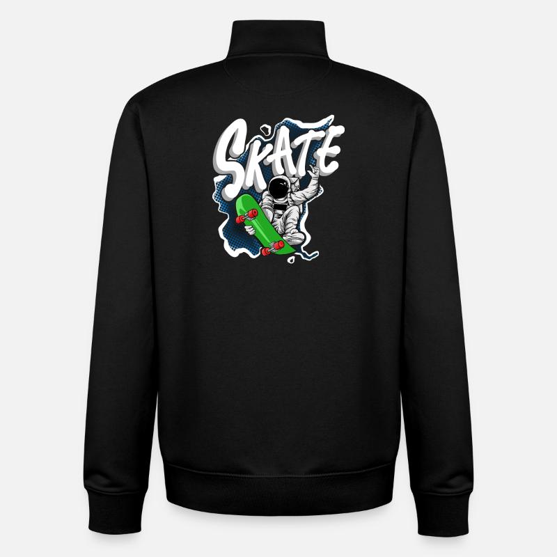 Skate astronaute - Sweat zippé unisexe en coton bio Stanley/Stella - noir