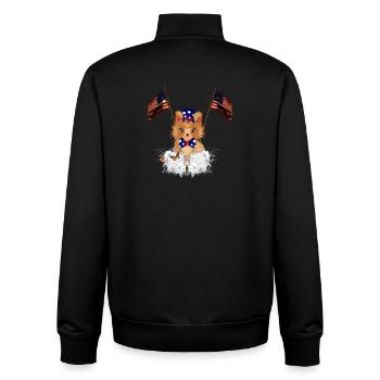 Cute kitten with flag and American flag - Unisex Organic Zip Sweatshirt by Stanley/Stella - black - Back - AI Model Male 185 light (185cm)