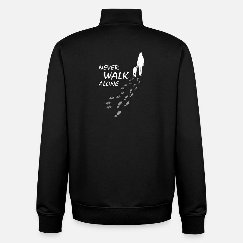 Hund - NEVER WALK ALONE, Gassi - Unisex Organic Zip Sweatshirt von Stanley/Stella - Schwarz