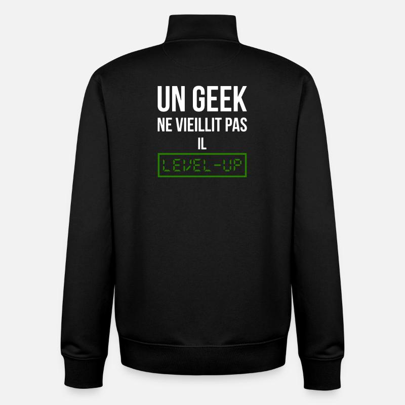 Geek Level (vert) - Sweat zippé unisexe en coton bio Stanley/Stella - noir