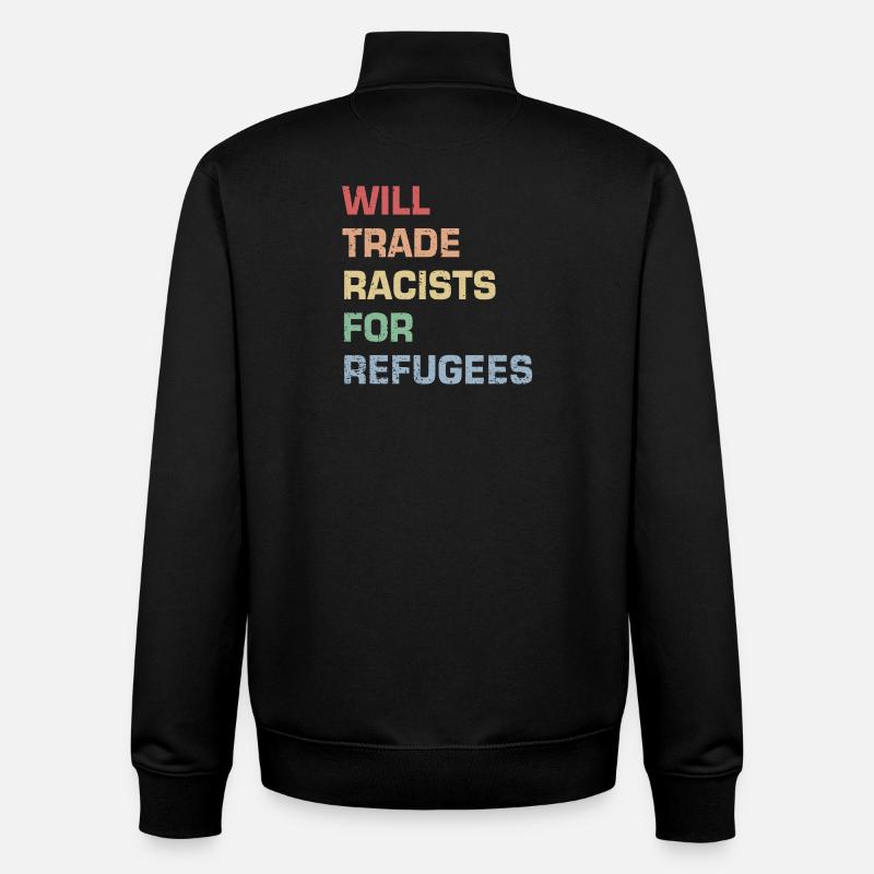 Échanger des racistes contre des réfugiés - Sweat zippé unisexe en coton bio Stanley/Stella - noir
