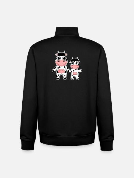 Ko Familie - Ko med Baby - Ko Motiv - Stanley/Stella unisex sweatshirt med lynlås i økologisk - sort