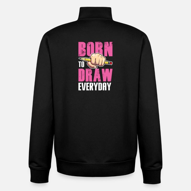 Né pour dessiner - Sweat zippé unisexe en coton bio Stanley/Stella - noir