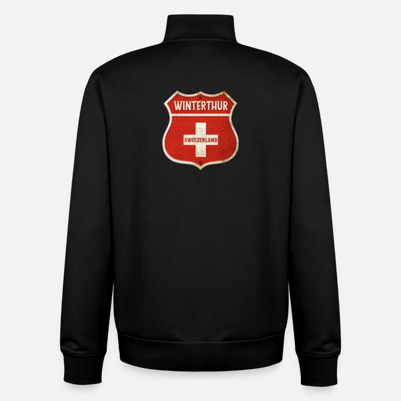 Winterthur Suisse Armoiries Drapeaux Design - Sweat zippé unisexe en coton bio Stanley/Stella - noir