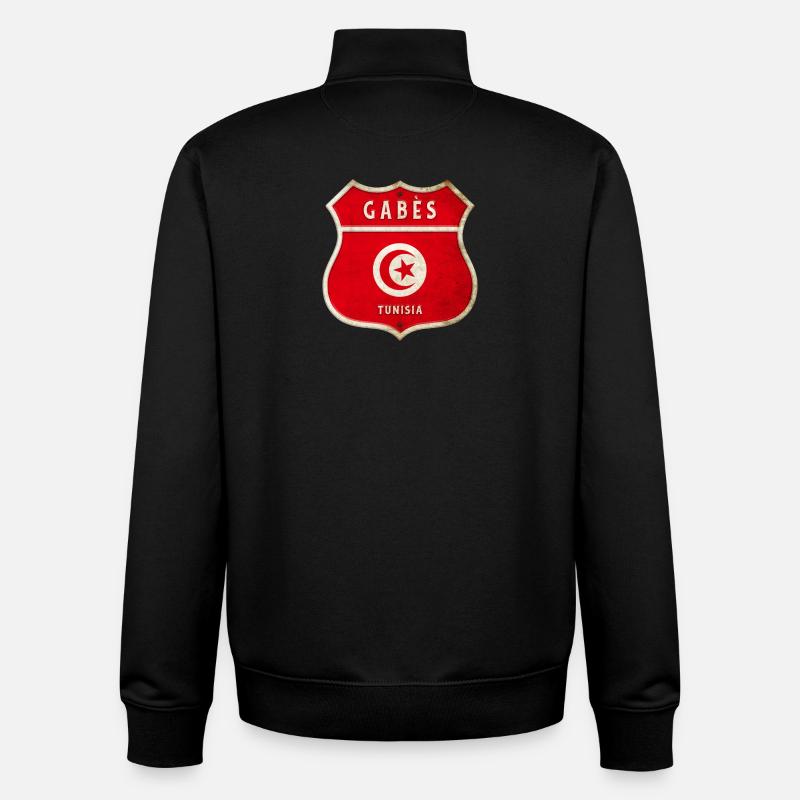 Gabès Tunisie Armoiries Drapeaux Design - Sweat zippé unisexe en coton bio Stanley/Stella - noir