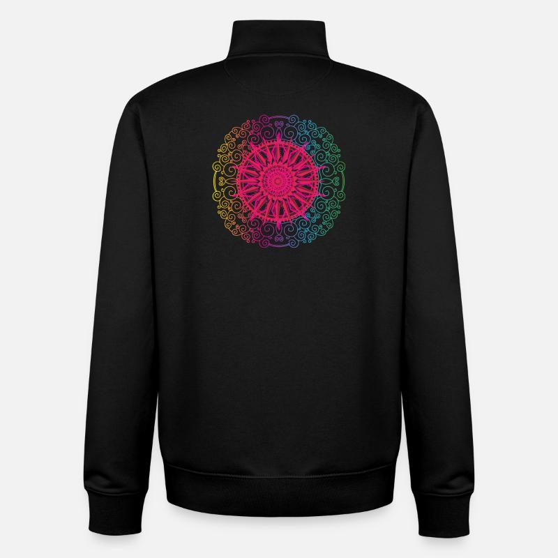 Cercle dégradé de mandala arc-en-ciel - Sweat zippé unisexe en coton bio Stanley/Stella - noir