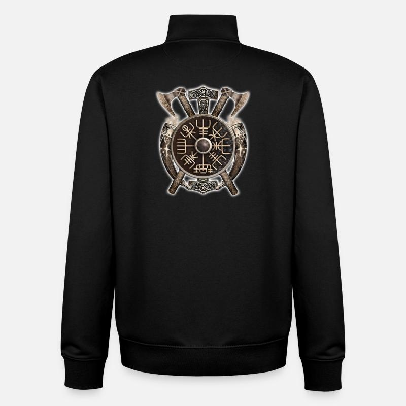 Bouclier Runique Nordique - Sweat zippé unisexe en coton bio Stanley/Stella - noir