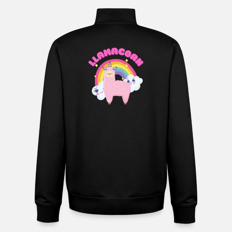 Skurriles rosa Lama mit Regenbogen - Unisex Organic Zip Sweatshirt von Stanley/Stella - Schwarz