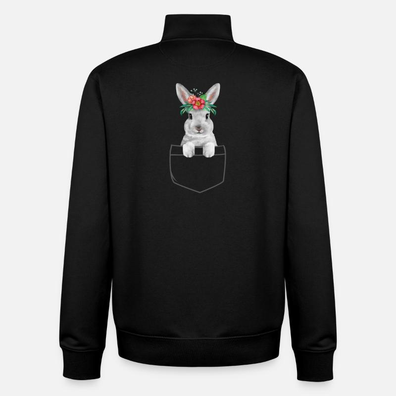 Rabbit Easter Flowers Rabbit Mom - Unisex Organic Zip Sweatshirt by Stanley/Stella - black