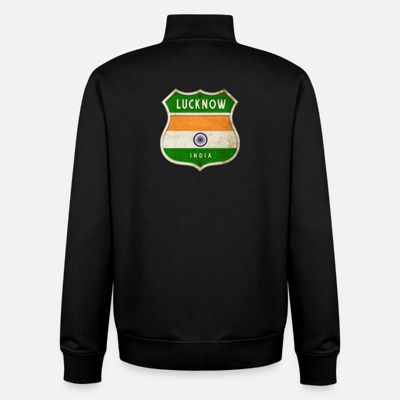 Lucknow Inde Armoiries Drapeaux Design - Sweat zippé unisexe en coton bio Stanley/Stella - noir