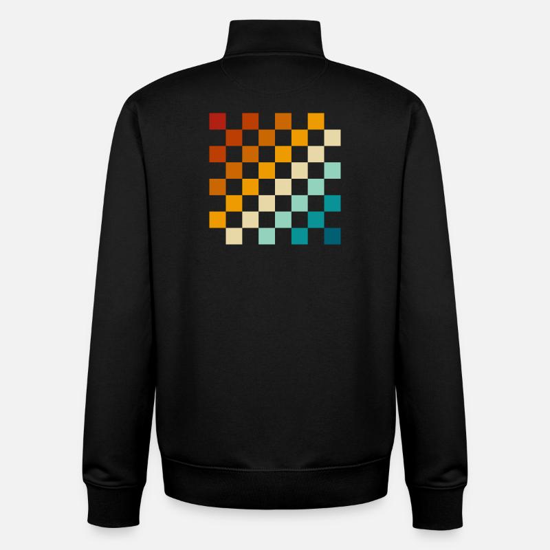 Échiquier rétro - Sweat zippé unisexe en coton bio Stanley/Stella - noir