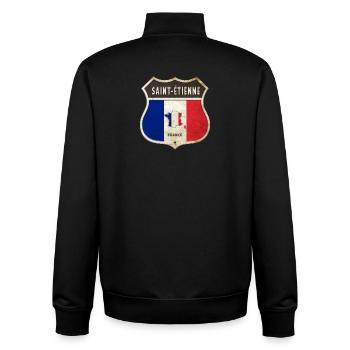 Saint-Étienne France Armoiries Drapeaux Design - Sweat zippé unisexe en coton bio Stanley/Stella - noir - Dos - AI Model Male 185 light (185cm)