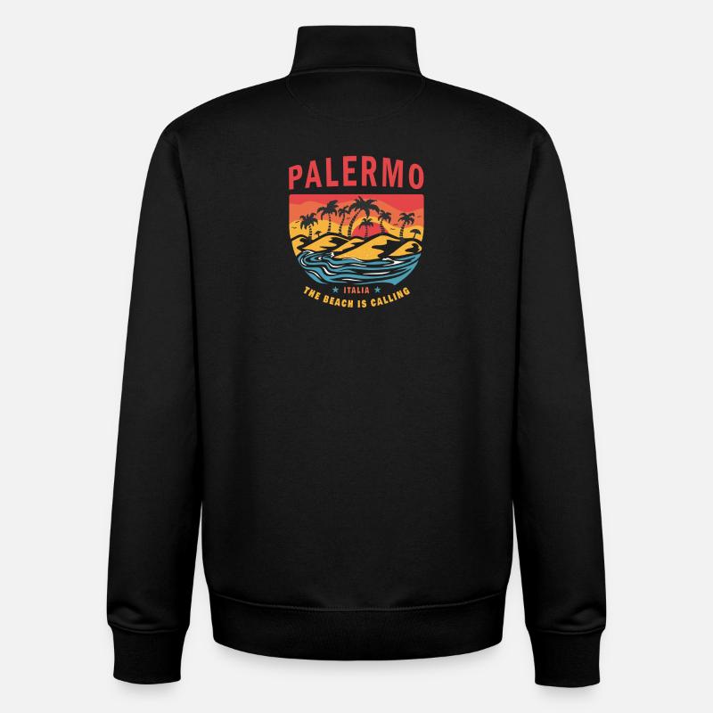 Design plage Palermo Italie - Sweat zippé unisexe en coton bio Stanley/Stella - noir