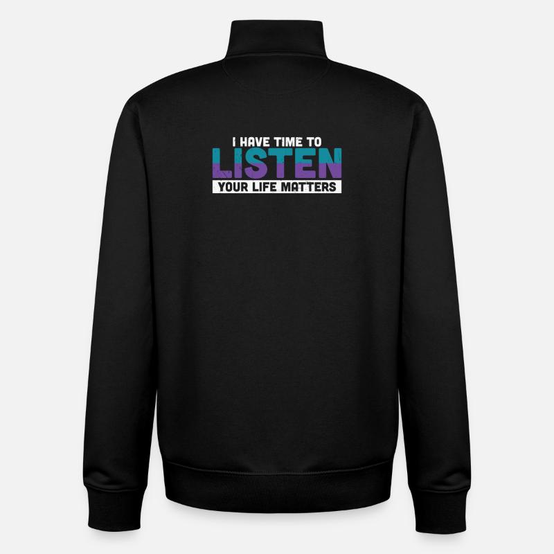 J’ai le temps d’écouter - Sweat zippé unisexe en coton bio Stanley/Stella - noir