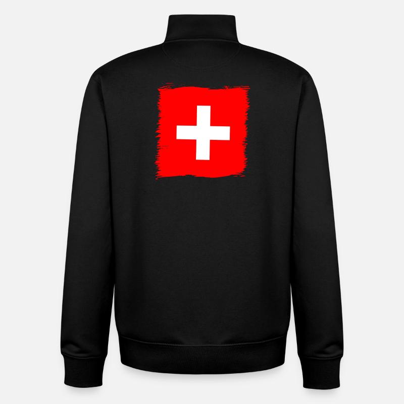 Cadeau du drapeau suisse suisse - Sweat zippé unisexe en coton bio Stanley/Stella - noir