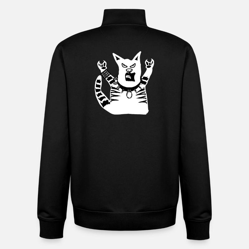 Chat Heavy Metal - Sweat zippé unisexe en coton bio Stanley/Stella - noir
