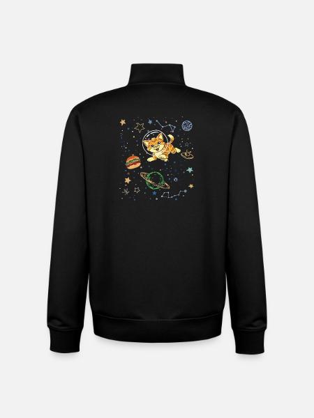 Playful Cat in Space Adventure - Unisex Organic Zip Sweatshirt by Stanley/Stella - black