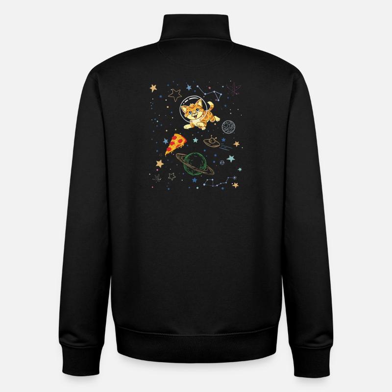 Playful Cat in Cosmic Space Scene - Unisex Organic Zip Sweatshirt by Stanley/Stella - black