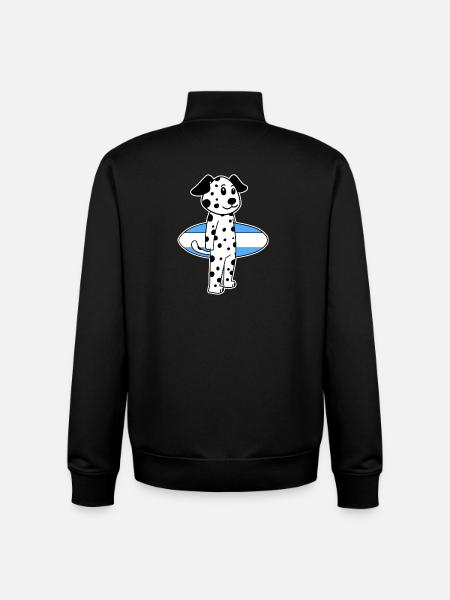 Surfboard Dog Dalmatian Surfing Gift - Unisex Organic Zip Sweatshirt by Stanley/Stella - black