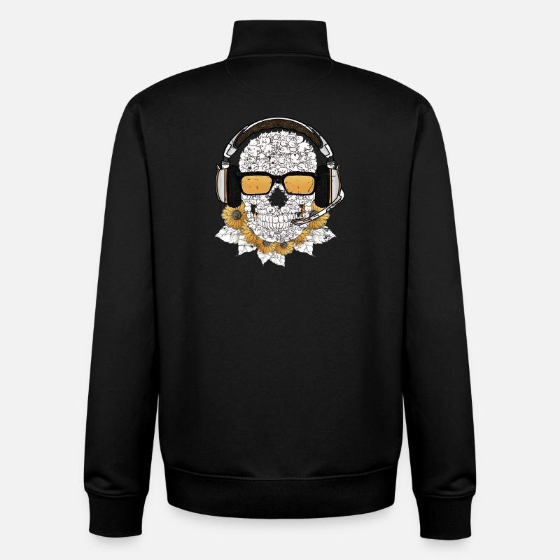 Crâne de musique - Sweat zippé unisexe en coton bio Stanley/Stella - noir