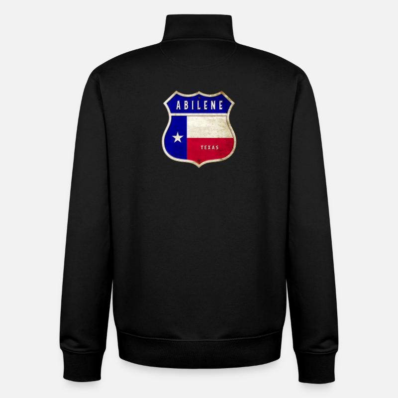Drapeau Abilene - Motif écusson Texas - Sweat zippé unisexe en coton bio Stanley/Stella - noir
