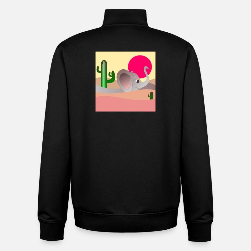 PAYSAGE DÉSERTIQUE D’ÉLÉPHANTS - CACTUS - Sweat zippé unisexe en coton bio Stanley/Stella - noir