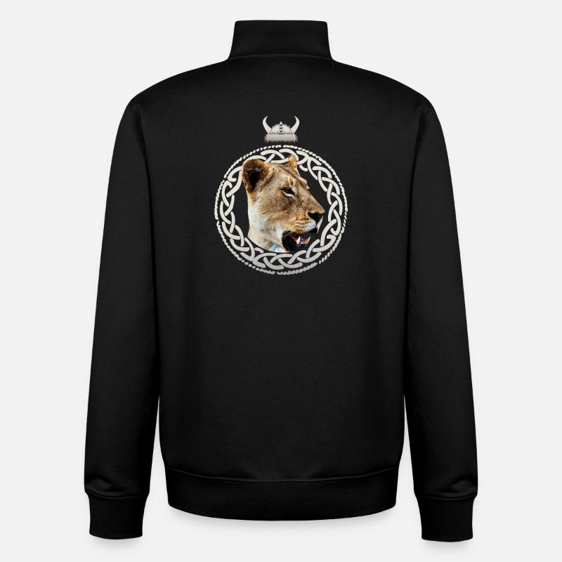 Lionne viking - Sweat zippé unisexe en coton bio Stanley/Stella - noir