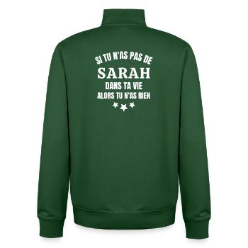 Sarah, prénom Sarah, anniversaire Sarah - Sweat zippé unisexe en coton bio Stanley/Stella - vert bouteille - Dos - AI Model Male 185 dark (185cm)