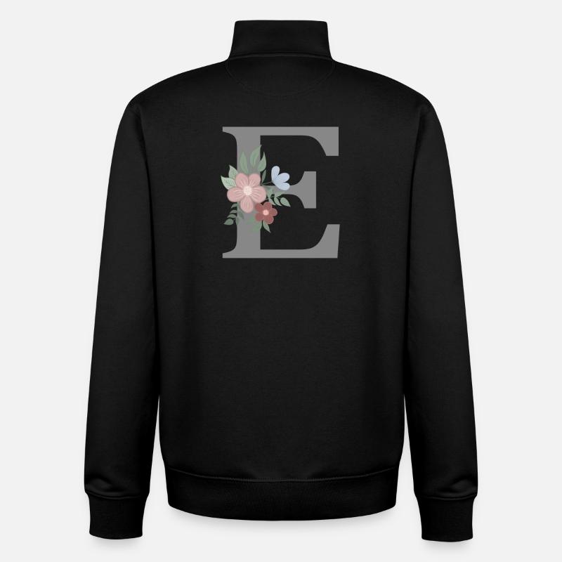 Lettre E avec gris fleur - Sweat zippé unisexe en coton bio Stanley/Stella - noir