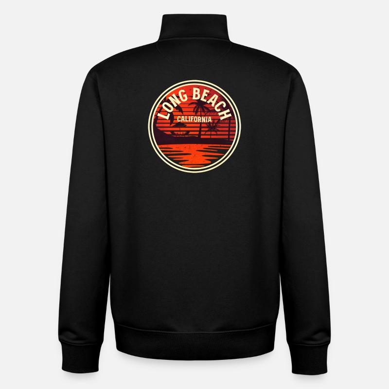 Long Beach California Sunset Badge - Unisex Organic Zip Sweatshirt by Stanley/Stella - black