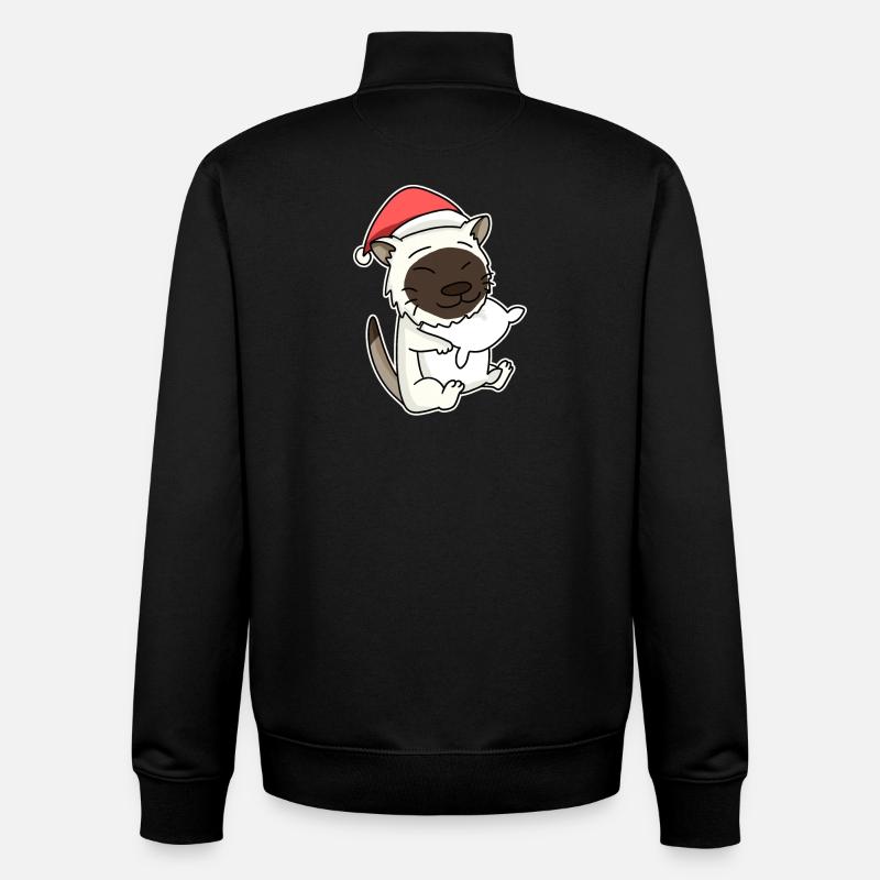 Burmese Cat Christmas Sleeping Tired - Unisex Organic Zip Sweatshirt by Stanley/Stella - black